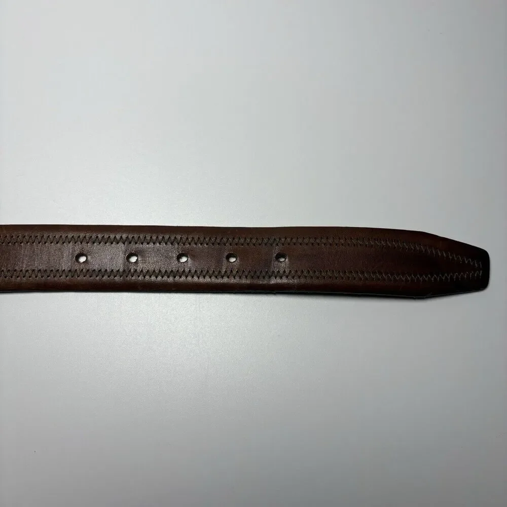 Vtg Eddie Bauer Leather Belt Mens 42 Brown Western Lawmen Cowboys Rancher Italy